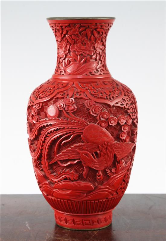 A Chinese cinnabar lacquer vase, mid 20th century, 23cm